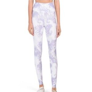 Kyodan Purple and White Tie Dye High Waist Crop Length Stretch Legging Medium